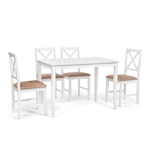 Обеденная зона Хадсон (стол + 4 стула) id 13693 pure white (белый 2-1) арт.13693 в Набережных Челнах